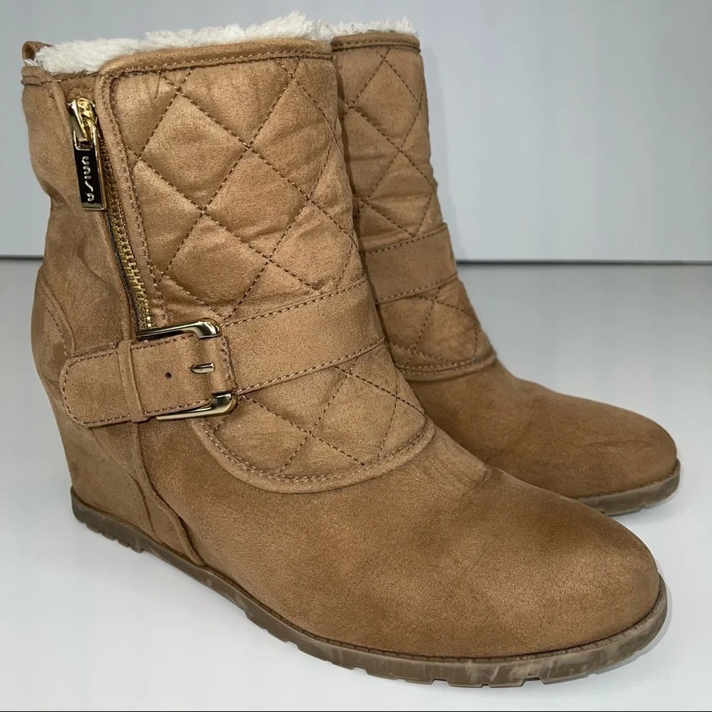 Unisa Camel Tayya Wedge Ankle Bootie Faux Suede Sz 9